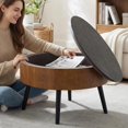 thumbnail image 3 of GZXS Vintage Round Coffee Table, 31.5"Dia Flip-Lid Accent Table with Hidden Storage, MDF Carved Top & Solid Wood Tapered Legs, Multi-Function for Living Room, Bedroom, Small Space, Brown+Black, 3 of 9