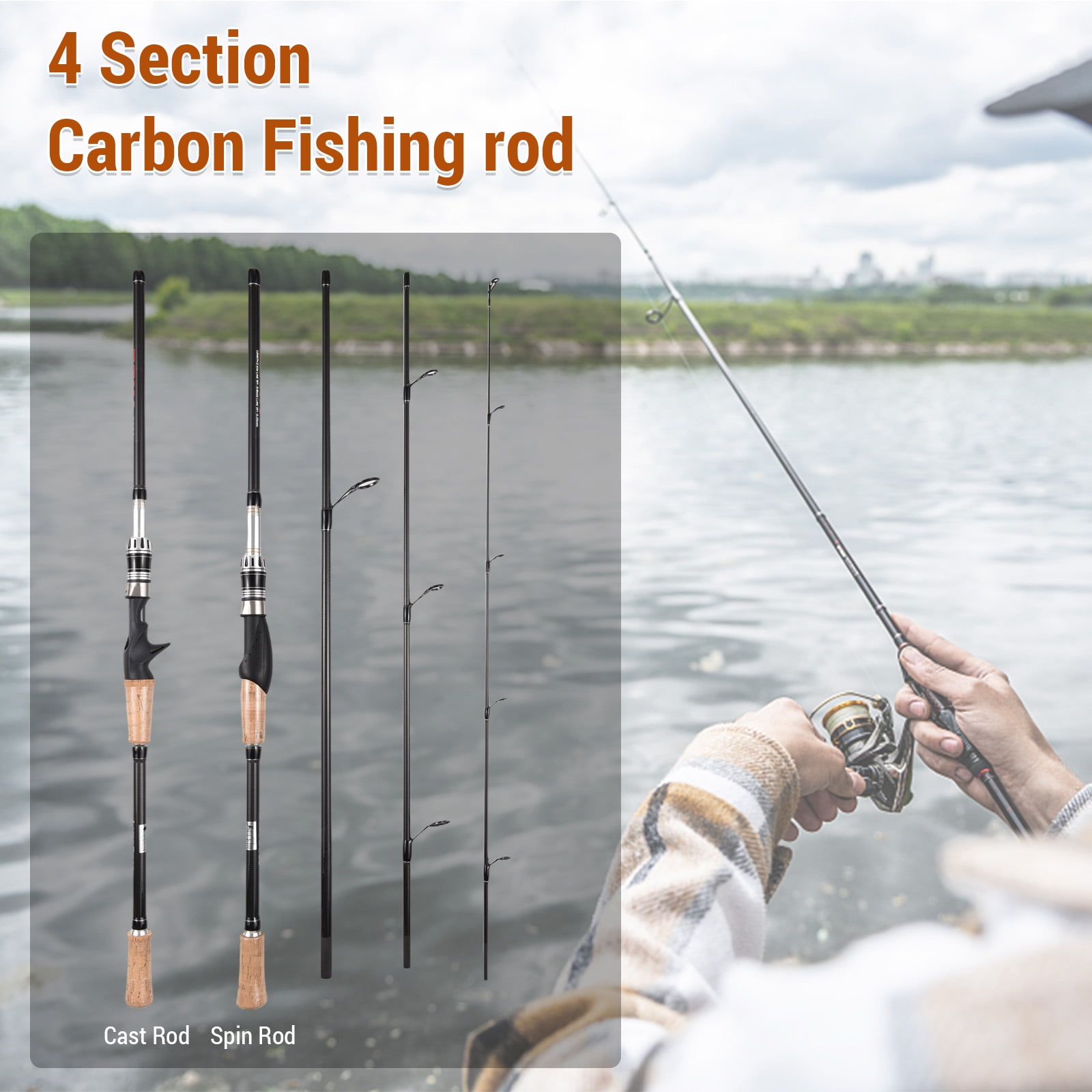 Portable 4-Section Carbon Fiber Travel Casting Fishing Rod 2.4m / 94.5 inches