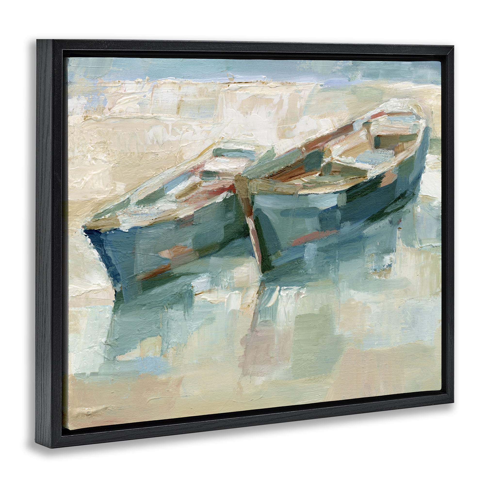 Stupell Industries Boat Duo on Shore Transportation Painting Black Floater Framed Canvas Art Print Wall Art, 31 x 25