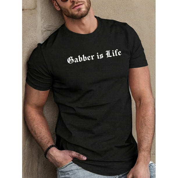 Gabber is Life Graphic T-Shirt - Men's Casual Polyester Knit Fabric Tee, Crew Neck, Slight Stretch, Geometric Pattern, Regular Fit Summer Shirt