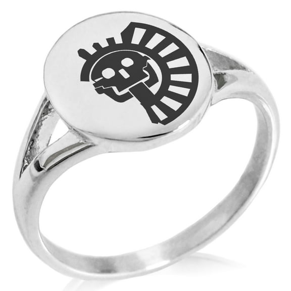 Stainless Steel Aztec Chief Tribe Rune Minimalist Oval Top Polished Statement Signet Ring