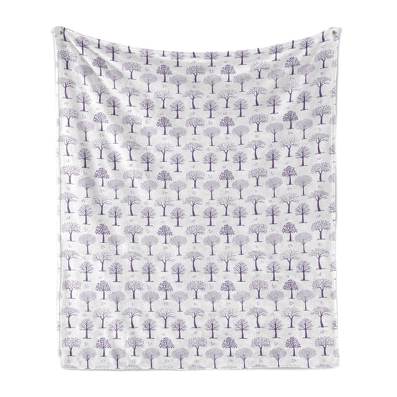 Tree Soft Flannel Fleece Throw Blanket, Abstract Minimalist Nature Themed Different Tree Patterns on Plain Background, Cozy Plush for Indoor and Outdoor Use, 70" x 90", Plum and White, by Ambesonne