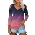 thumbnail image 2 of Womens Tops 3/4 Length Sleeve Tops Neck Casual Print Tunic T Shirts Three Quarter Length Tops Blouses For Women, 2 of 7
