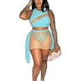 thumbnail image 2 of Outfmvch Ensembles de Bikini pour Femmes Taille Haute Ensembles de Bikini pour Femmes Bikini Micro Maillot de Bain pour Femmes Patchwork de Vacances Transparent Asymétrique Sans Manches Ensemble Trois Pièces Bleu L, 2 of 6