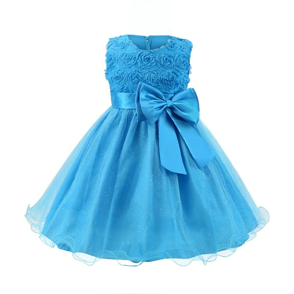 Odeerbi 2025 Children Dress Girls Sleeveless Princess Dress Bow Tie Lace Flowers Mesh Dress Tufted Dress