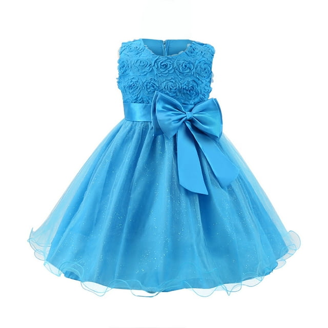 Birdeem Robe pour Enfants Filles Sans Manches Robe de Princesse Nœud Papillon Dentelle Fleurs Robe en Maille Robe Tuftée