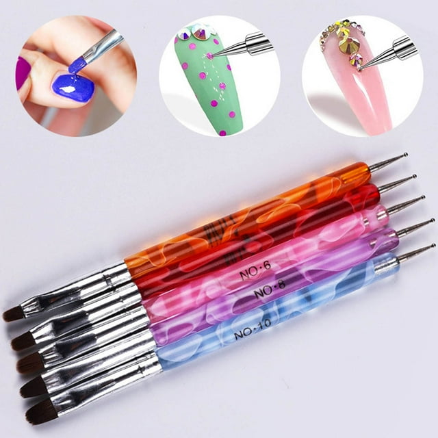 Fiudx Manicura y Pincel de Precisión para Punteo, Herramienta de Limpieza Versátil, Diseño Gel Francés, Uso En Salón de Belleza, Ideal para Principiantes, Incluye Juego de 5 Piezas.