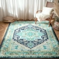 thumbnail image 3 of 4'x6' Area Rugs, Machine Washable Non Slip Area Rug for Living Room, Soft Low Pile Vintage Print Pattern Indoor Bedroom Thin Carpet, Blue & Green, 3 of 5