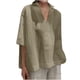 thumbnail image 1 of Blusa suelta de algodón con cuello en V y solapa de manga corta a la moda de verano para mujer OAVQHLG3B Store lin121212, 1 of 4