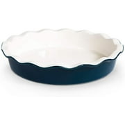 Kook Ceramic Round Pie Pan, Deep Dish, Wave Edge, For Baking, 10-Inch, Navy