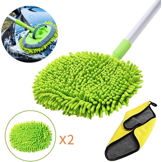 Cepillo de lavado de coches de chenilla ultrafelpa telescópico desmontable extensible con cabezal y paño de chenilla reemplazables