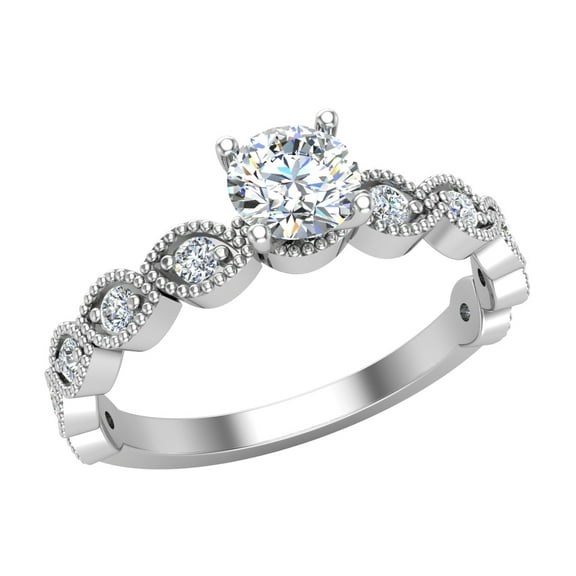 Luscious Milgrain Marquise Design Round Brilliant Diamond Ring 14K White Gold 0.60 CT TW