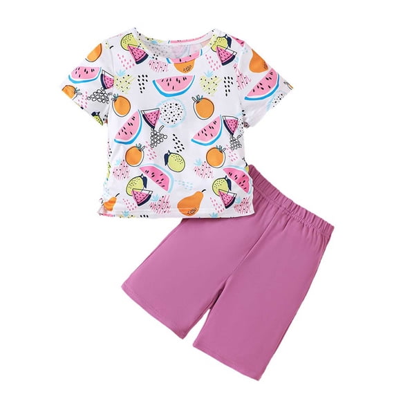 Akiihool Hip Hop Dance Outfits for Girls Girls Summer Outfits Size 4-14 Years Graphic Print T-Shirts and Biker Shorts 2 Piece Outfit Kids Cute Clothing Sets (Pink,7-8 Years)