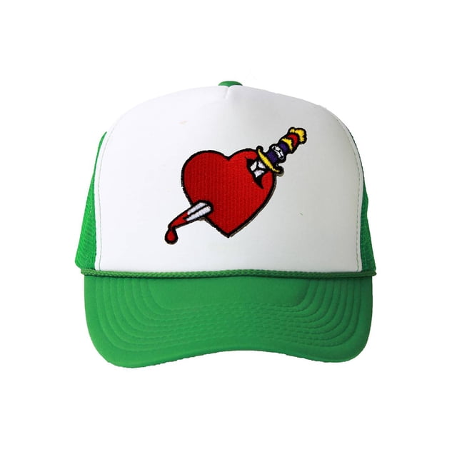 Casquette Snapback Trucker en Maille, Cœur Dagger Patch 3D Broderie Vert Kelly