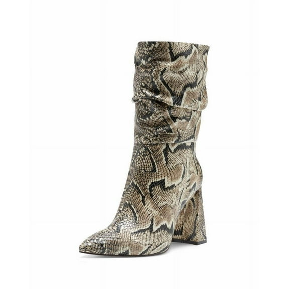 Vince Camuto Ambie Multi Snake Pointed Toe Mid Shaft Slouch Block Heel Booties (Snake Print, 5)