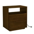thumbnail image 2 of Living Room Cabinets Mid Century Modern Nightstand with Charging Station & Outlet Hole & 2 Solid Wood Drawers, Louver Design Farmhouse End Table with Open Shelf & Drawer Dresser for Living Room Recep, 2 of 3