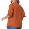 thumbnail image 3 of DARING DIVA Women's Plus Top Notched V Neck Puff Blouse Tops 1X Orange, 3 of 6