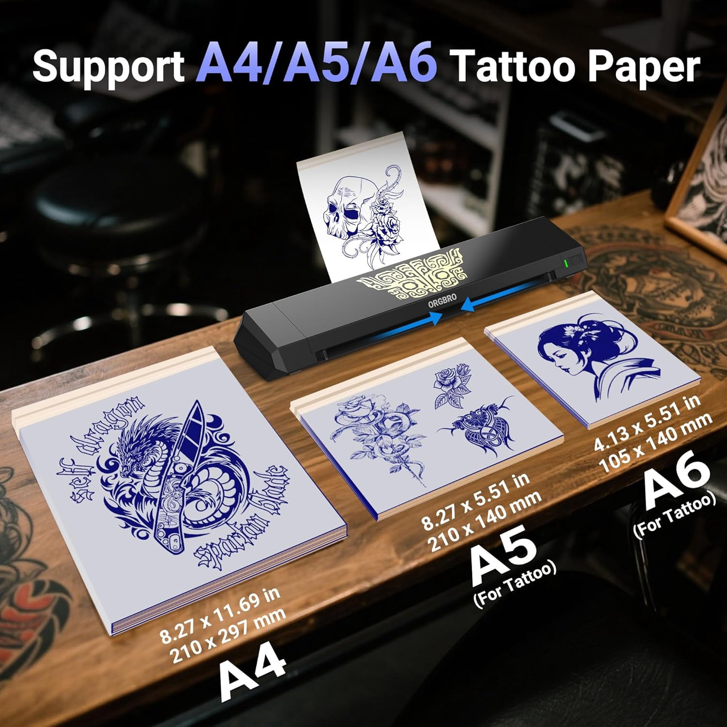 Tattoo Stencil Printer, X8 Thermal Tattoo Transfer Printer with 30pcs Transfer Paper, A4/A5/A6 3-in-1 Wireless Tattoo Machine for Tattoo Artists & Beginners, Compatible with Phone/Tablet/PC