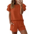 thumbnail image 4 of Summer 2 Piece of Outfits Casual Plus Size Solid Color Slim Round Neck Short Sleeved Shorts Set, 4 of 5
