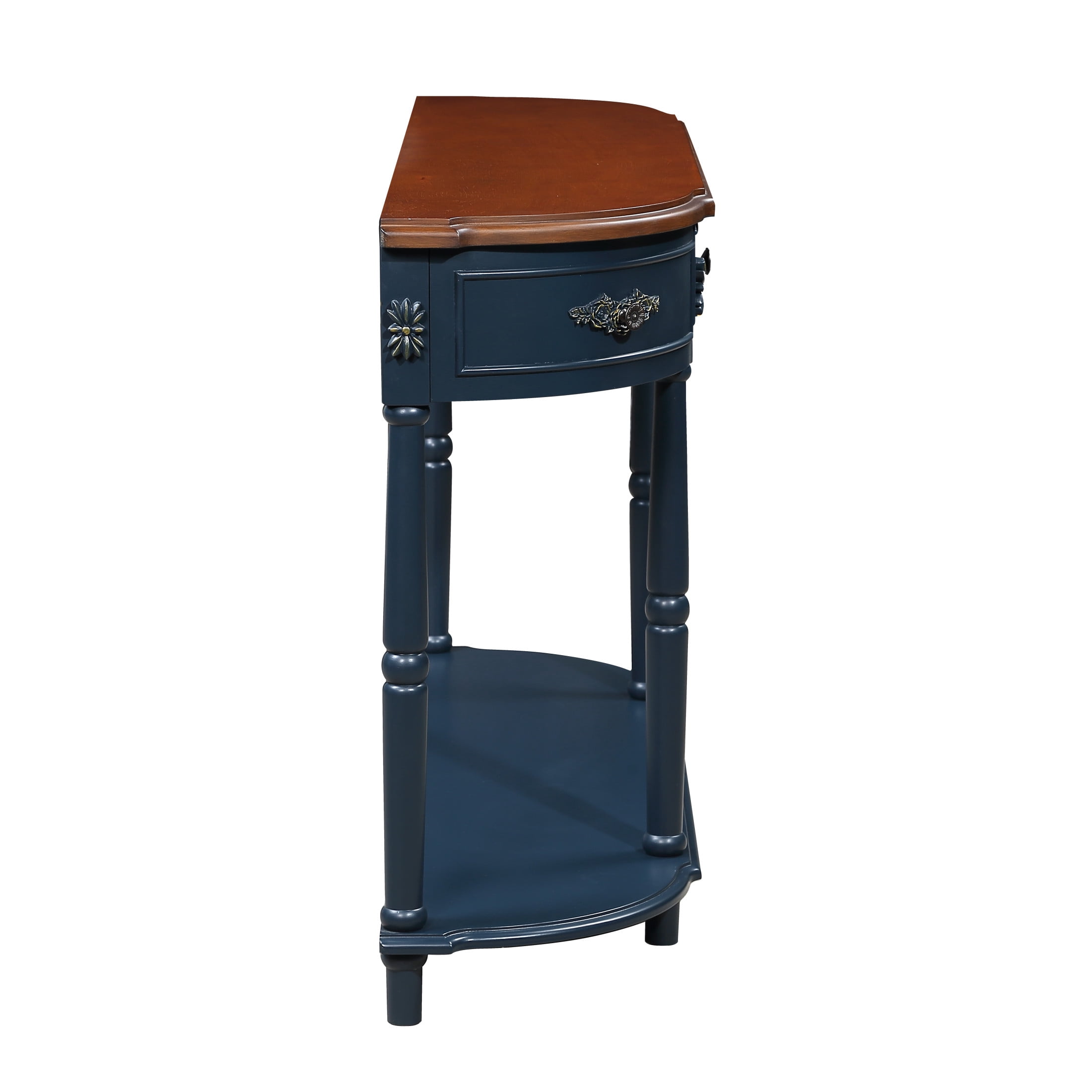 Noble House Ernestine Console Table, Pine Wood Frame with Drawers and Shelf, Half Moon Entryway Table, Navy Blue