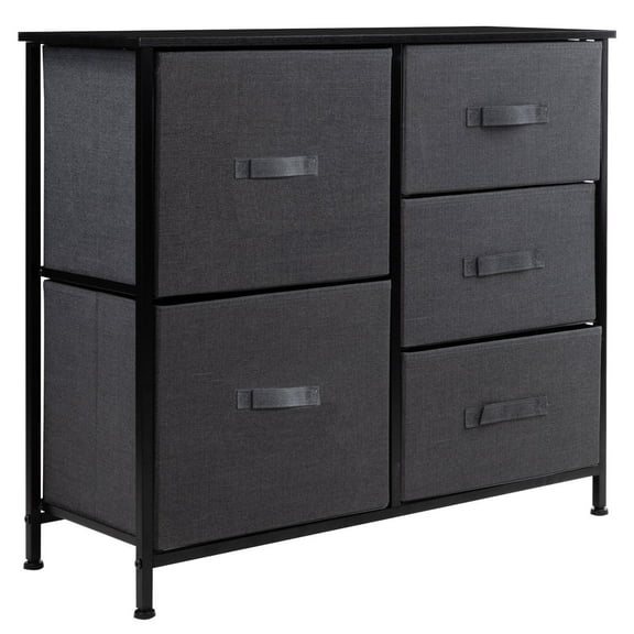 Comoda Cajonera 5 Cajones Mueble Organizador de Tela Madera gris L