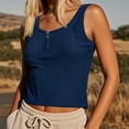thumbnail image 5 of BiZtdJrK Ribbed Tank Tops for Women Crew Neck Sleeveless Button T Shirts Lightweight Stretch Yoga Tanks Fashion Casual Going Out Crop Top on Sale Blue XL, 5 of 10