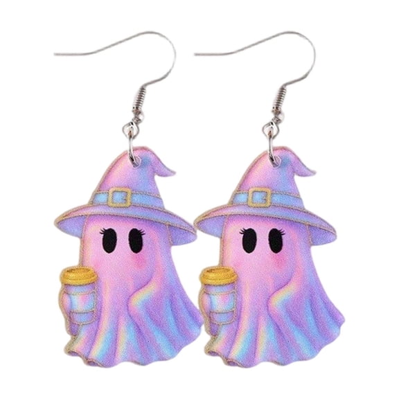 Halloween Autumn Party Essential Rainbow Ghost Pattern Hook Earrings Lightweight Acrylic Drop Jewelry For Halloween Night Event Styling Gifts
