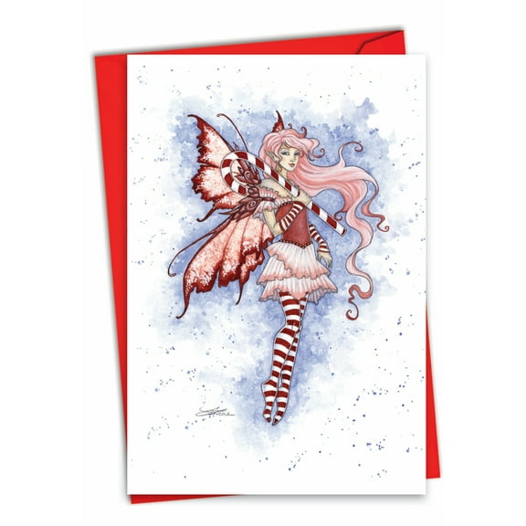 1 Christmas Card with Envelope - RED ENV - Holiday Fairies Candy Cane C3371CXSG