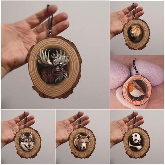 Wooden Slice Animals Hanging Ornament Lightweight Christmas Tree Pendant for Home Living Room Garden Decoration New(Rabbit)