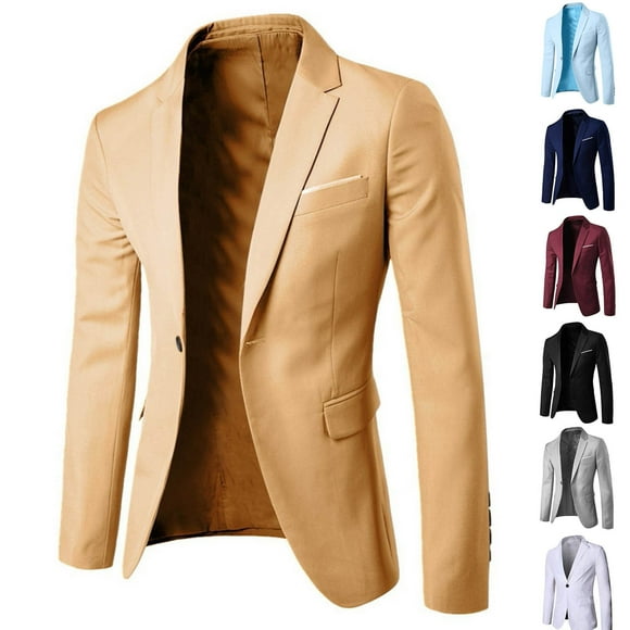AnuYalue Men's Casual Coat Slim Fit Single Breasted Suit Solid Color Lapel Middle-aged Jacket Fashion Lightweight Suit with Pockets