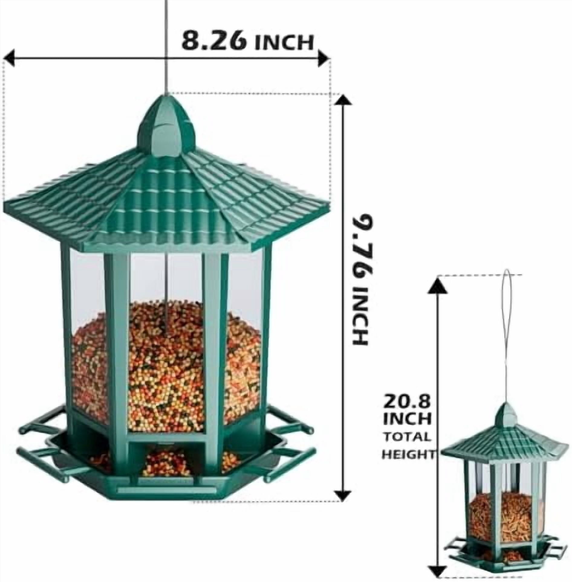 4 Pack Bird Feeders for Outdoor Hanging, 10 LB Fun Installation Retro Pagoda Design Bird Feeder, Attracting Wild Birds Chickadees Goldfinches Cardinals Finches and Sparrows (Green)