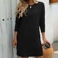 thumbnail image 6 of Diufon Womens Knit Cotton Dress Solid Color Mini Dress Round Neck Long Sleeve Dress with Pockets, 6 of 6
