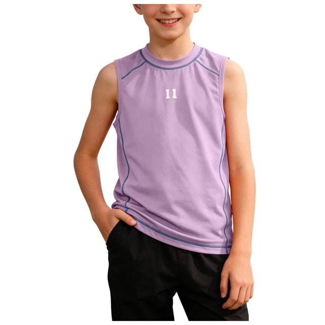 Faraee Débardeurs Garçons Athlétiques Sans Manches Col Rond T-Shirts Enfants Été Basique Tee pour Entraînement Extérieur Décontracté Marche Course 3T 4T 5T 6T 3-14 Ans Violet