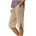 thumbnail image 3 of Swuxness Women Straight Leg Cropped Pants, Spring and Summer Casual Pants, Ladies Printed Elastic Waist Loose Comfortable Half Pants with Pockets Khaki, XXL, 3 of 5