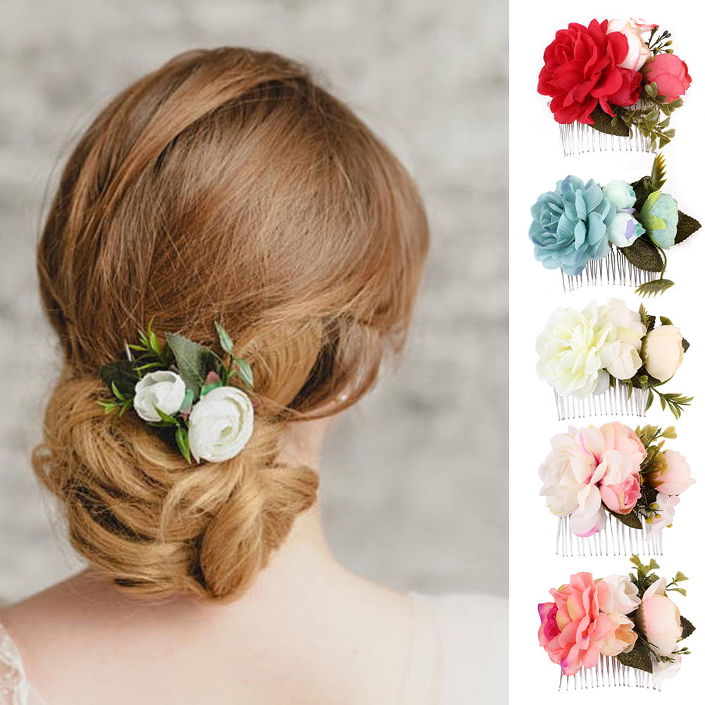  2Pcs Women Lady Girls Fashion Artificial Flower Hair Styling  Hairpin Haircomb Wedding Bridal Hair Accessories 