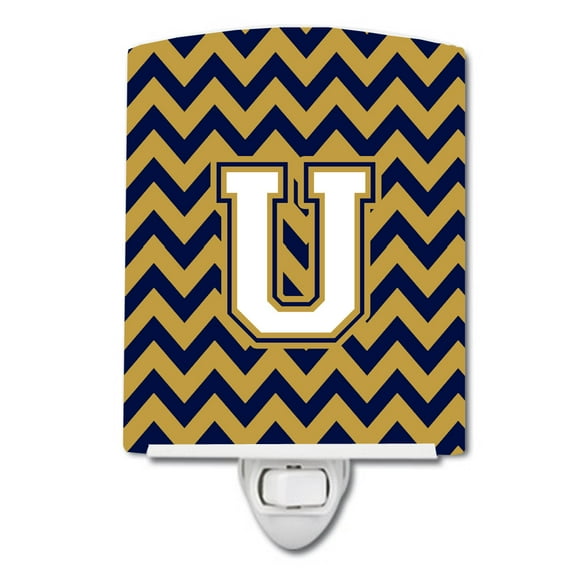 Caroline's Treasures CJ1057-UCNL Letter U Chevron Navy Blue and Gold Ceramic Night Light, 6x4x3", multicolor