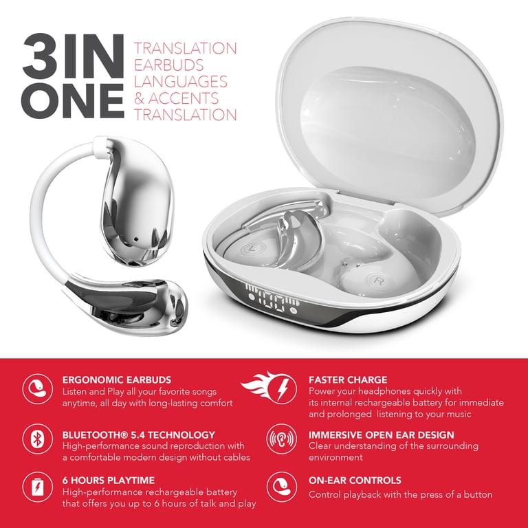 RCA WAVE-88 AI Translator TWS Bluetooth Open-Ear Earbuds with Mics
