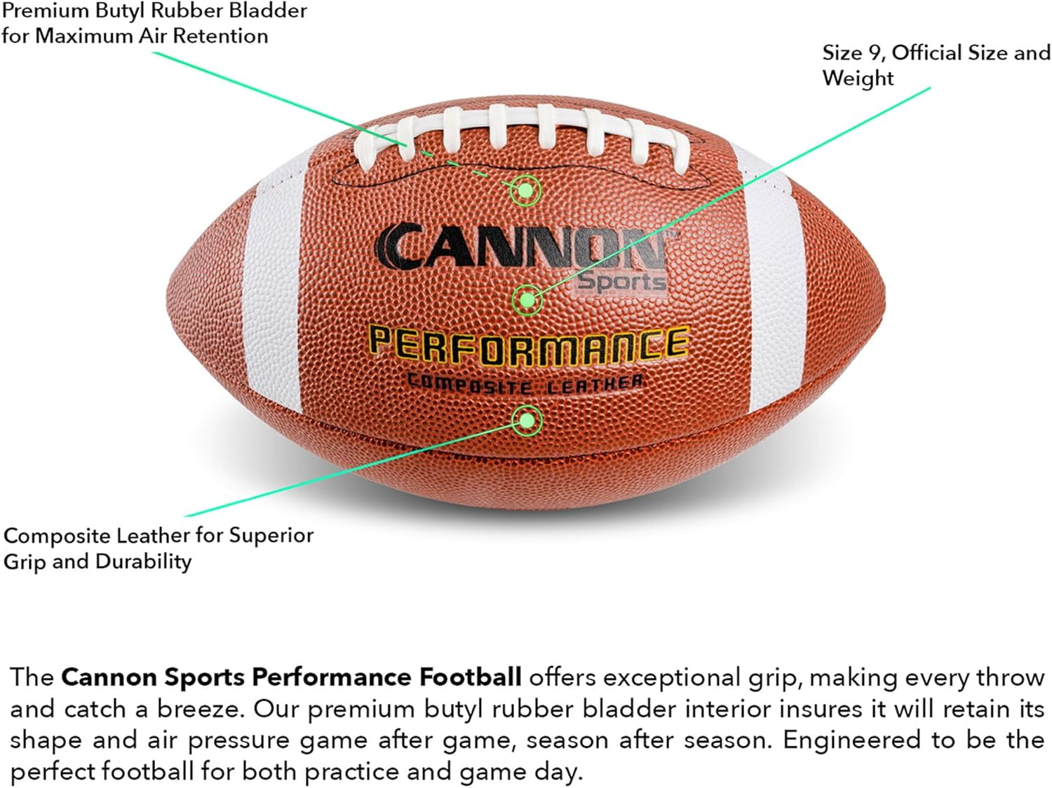 Cannon Sports Official Size Football - Composite Leather Football with Extra Grip & Durable Construction for All-Weather Play – Regulation Size Ball with Pump (Orange/White, Official)