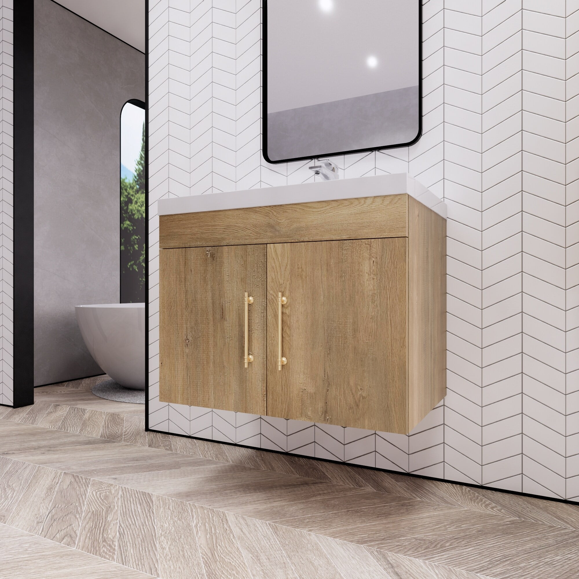 Mebo Bath Eliza 30'' Wall Mounted Vanity with Single Sink Oak Matte