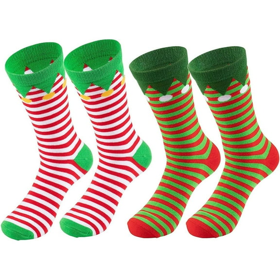 Christmas Elf Socks, Holiday Striped Crew Socks for Men and Women (Unisex, 2 Pairs) Color: Other Clrs Size: NO SIZE