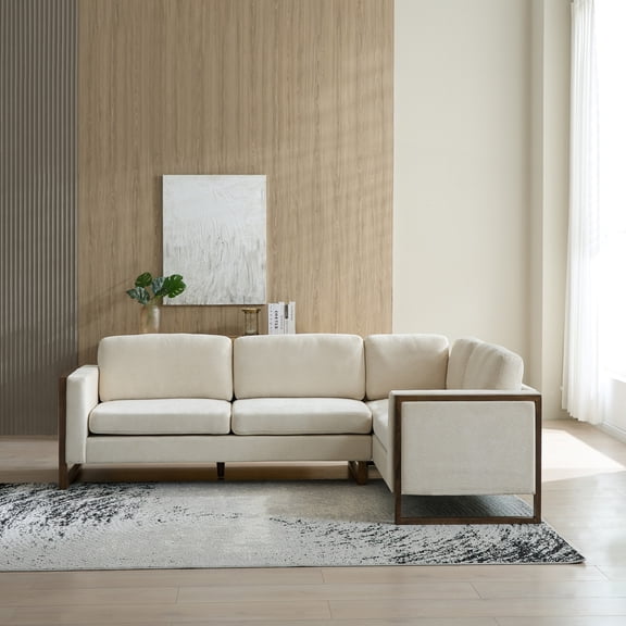 Christopher Knight Home 104" Square Arm L Shaped Sectional Sofa, Modern Chenille 5 Seater Couch, Beige