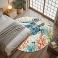 thumbnail image 3 of 4ft Round Rug, Sea Turtle Coastal Non-Skid Rubber Backing Large Area Rugs - Living Room Bedroom Home Office, Vintage Beach Coral Starfish Nautical Indoor Floor Mat Carpets Washable Rug, 3 of 9