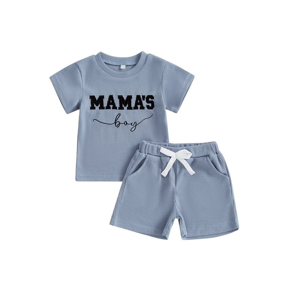 Toddler Baby Boys Summer Outfits 6 12 18 24 Months 2T 3T Letter Embroidered Waffle Short Sleeve T-Shirts Elastic Waist Shorts 2Pcs Clothes Set
