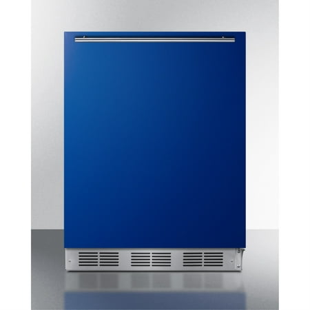 Undercounter 24  all-refrigerator for residential use with cobalt blue door  stainless steel handle  and white cabinet