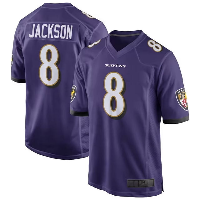 Youth Baltimore Jackson 8 Purple Player Game Stitched T-shirts Performance Top, Medium