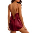 thumbnail image 6 of VBTAPA Satin Silk Pajamas for Women Cami Pjs Set Adjustable Strap Camisole Shorts Set Backless Sleepwear Wine XXL, 6 of 7