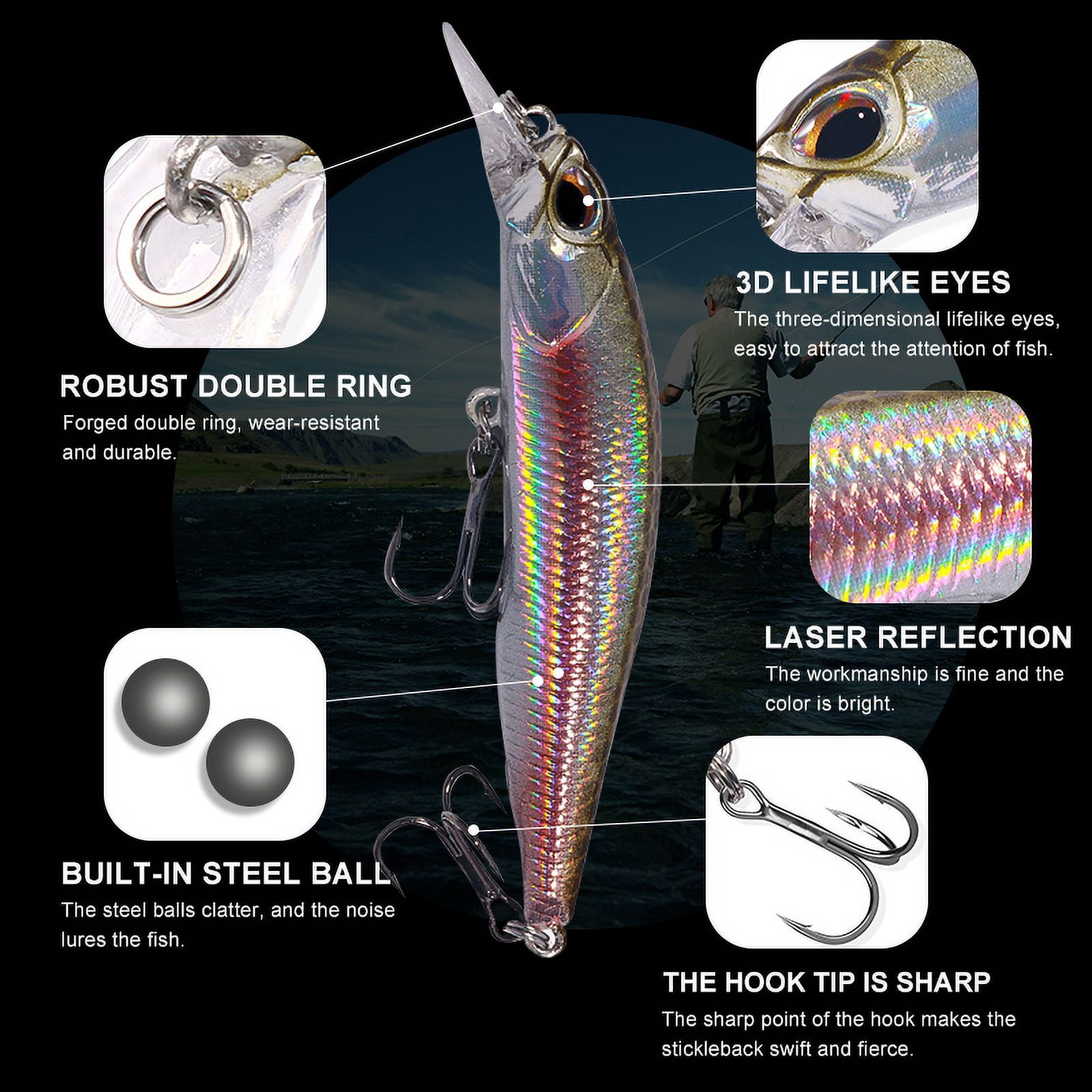 HENGJIA Fishing Lures, Jerkbait for Bass Fishing Minnow Lure Set Fishing Plugs Hard Baits Swimbaits Topwater Lures for Trout Bass Perch Fishing,16pcs