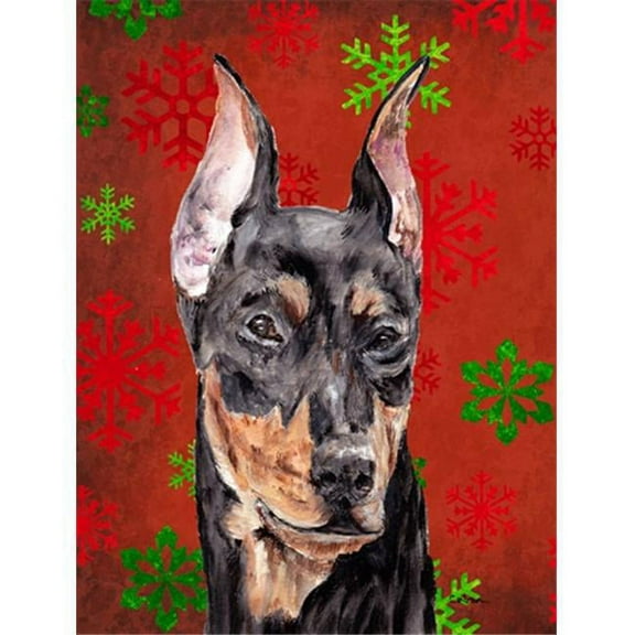 German Pinscher Red Snowflakes Holiday Flag Garden Size