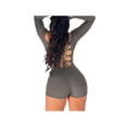 thumbnail image 4 of Women's Long Sleeve Bodysuit Shorts Square Neck Bodycon Romper One Piece Outfits Hollowed Back Yoga Sports u-neck High-waisted Hip Lift Grey M, 4 of 5