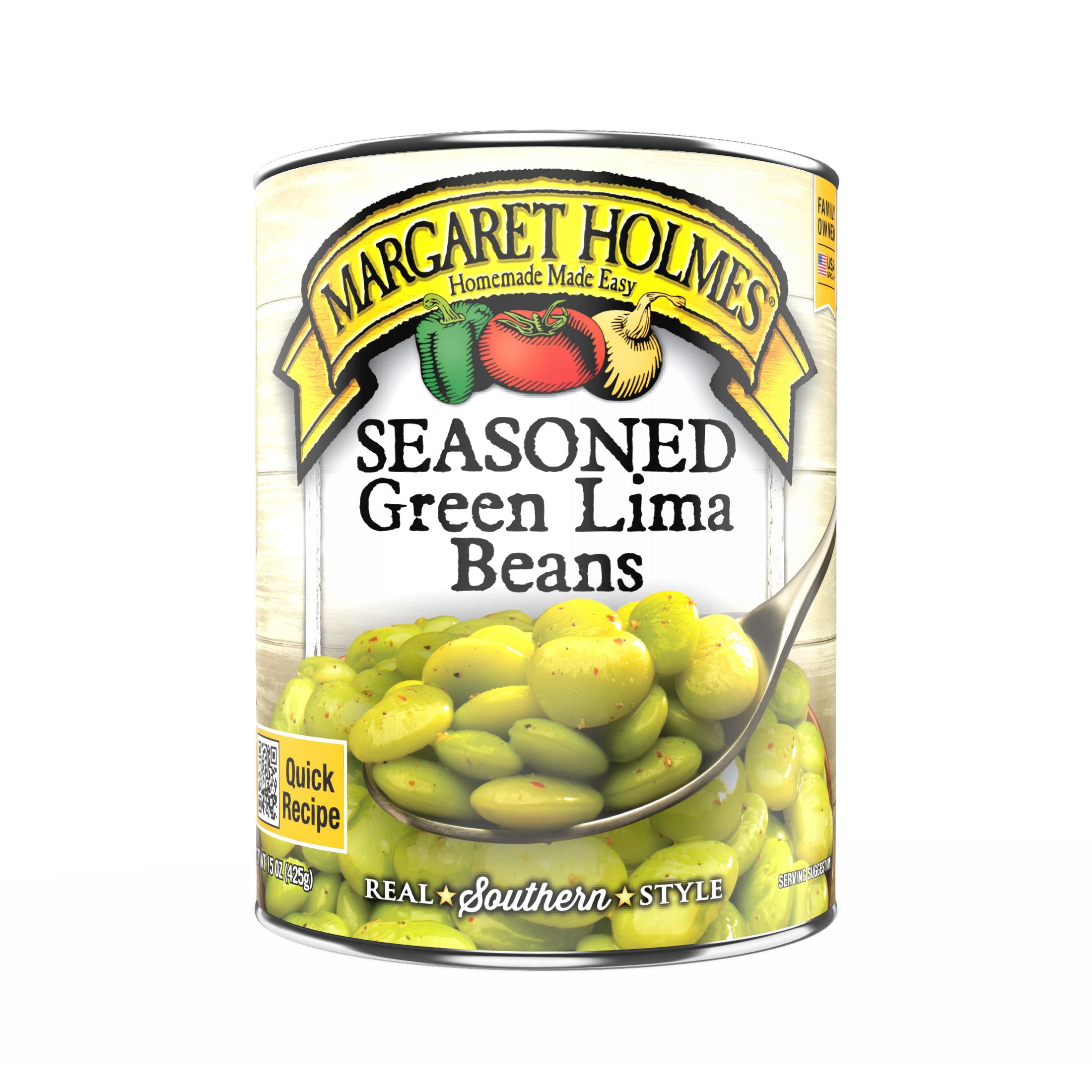 (8 pack) Margaret Holmes Seasoned Green Lima Beans, Canned Beans, 15 oz